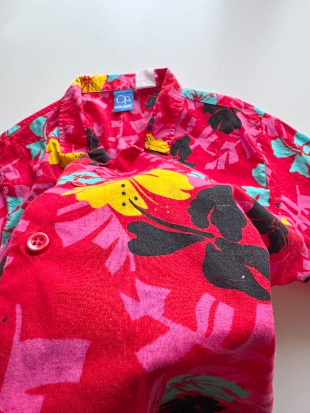 Vintage OP OCEAN PACIFIC Red Floral Cotton Short Sleeve Hawaiian Shirt, Size L - Picture 5 of 8